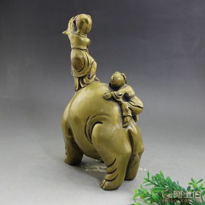 仿古做旧黄铜小孩大象摆件 精湛工艺与美好寓意